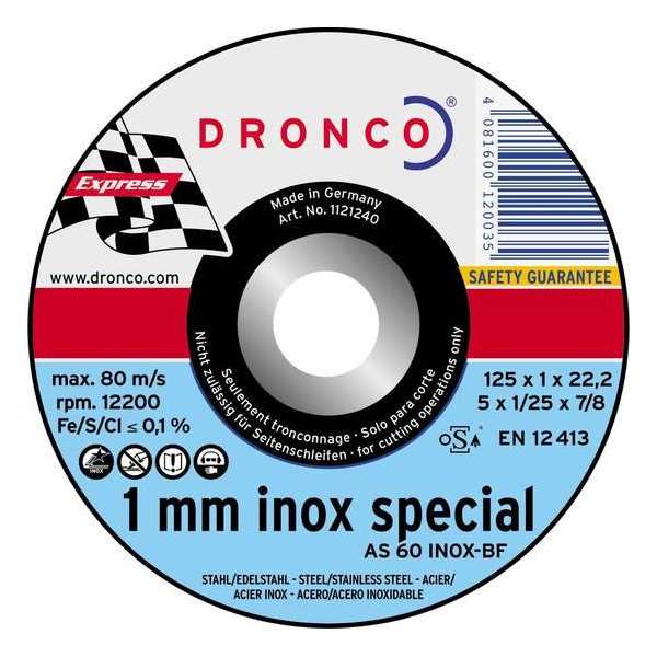 Dronco Doorslijpschijf - Dun 125 x 1.0 x 22.2 Dronco Doorslijpschijf - Dun 125 x 1.0 x 22.2