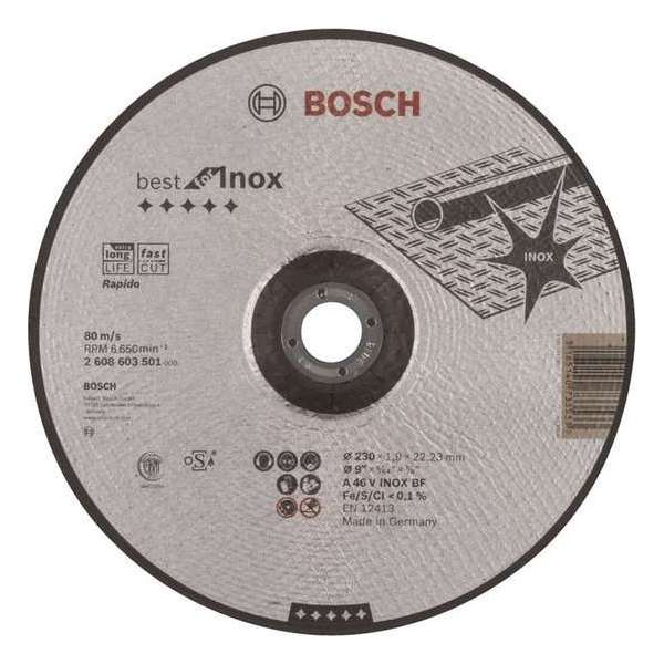 Doorslijpschijf gebogen Best for Inox - Rapido A 46 V INOX BF, 230 mm, 22,23 mm, 1,9 mm 1st Doorslijpschijf gebogen Best for Inox - Rapido A 46 V INOX BF, 230 mm, 22,23 mm, 1,9 mm 1st