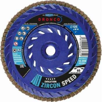 Dronco Waaier slijpchijf J-AZA 125 mm, K 40 met geïntegreerde M14 adapter