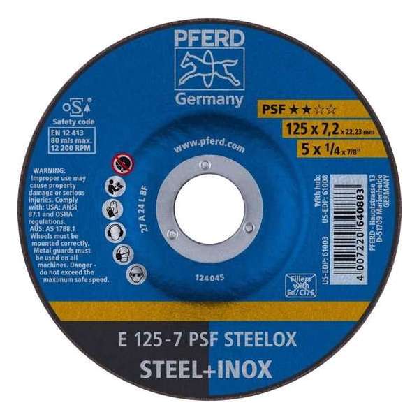 PFERD Afbraamschijf staal/rvs E 125-7 PSF STEELOX PFERD Afbraamschijf staal/rvs E 125-7 PSF STEELOX