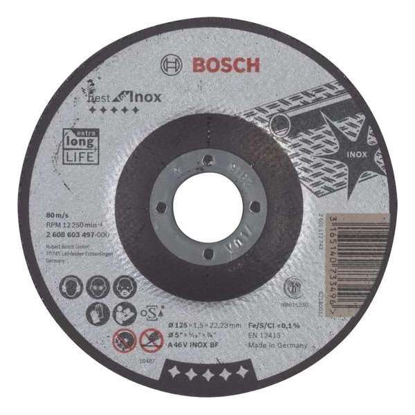 Doorslijpschijf gebogen Best for Inox A 46 V INOX BF, 125 mm, 22,23 mm, 1,5 mm 1st Doorslijpschijf gebogen Best for Inox A 46 V INOX BF, 125 mm, 22,23 mm, 1,5 mm 1st