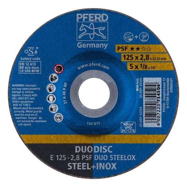 PFERD Afbraamschijf staal/rvs E 125-2,8 PSF DUO STEELOX PFERD Afbraamschijf staal/rvs E 125-2,8 PSF DUO STEELOX