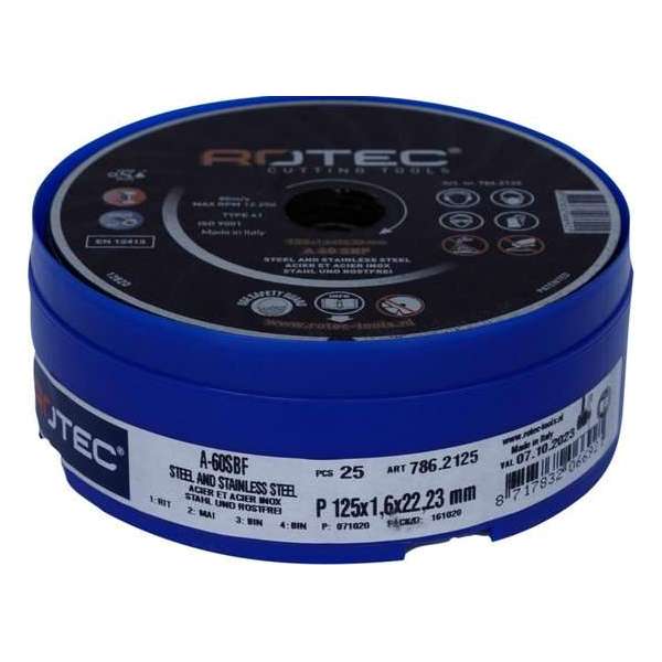 Rotec Doorslijpschijf t.b.v. staal en RVS ø125x1,6xø22,2 Goldline (25 stuks) Rotec Doorslijpschijf t.b.v. staal en RVS ø125x1,6xø22,2 Goldline (25 stuks)