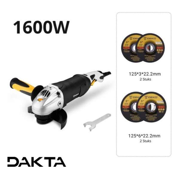 Dakta® Elektrische Haakse Slijper | Slijpen Machine | Slijpers 125 mm Hoek | 1600 W | Metaal / Hout Dakta® Elektrische Haakse Slijper | Slijpen Machine | Slijpers 125 mm Hoek | 1600 W | Metaal / Hout