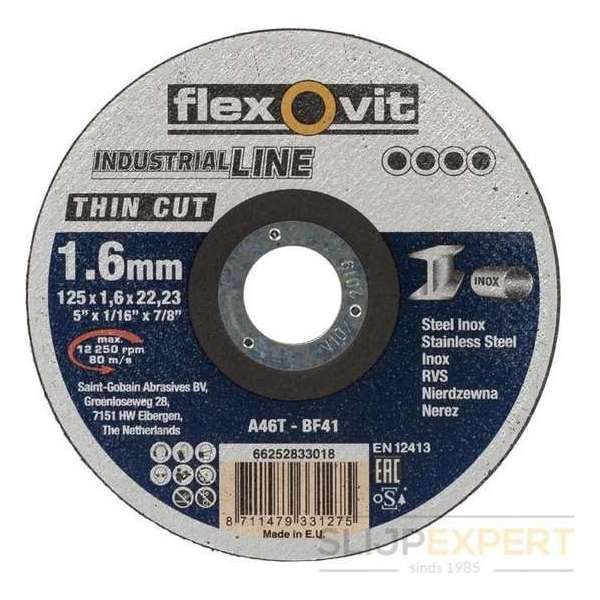 Flexovit doorslijpschijf vlak thin cut A46T 125x1,6x22,23 Flexovit doorslijpschijf vlak thin cut A46T 125x1,6x22,23