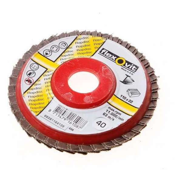 Flexovit Vlaklamellenschijf FI FLD FDSP diameter 110 x asgat 22mm P40 (Prijs per 10 stuks) Flexovit Vlaklamellenschijf FI FLD FDSP diameter 110 x asgat 22mm P40 (Prijs per 10 stuks)