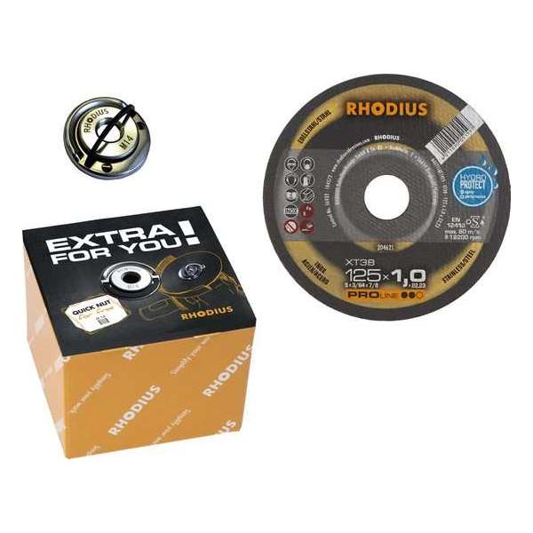 Rhodius PROline ll XT38 Doorslijpschijvenset incl. snelspanmoer - Extra dun - 125 x 22,23 x 1,0mm - RVS/Staal (50st) Rhodius PROline ll XT38 Doorslijpschijvenset incl. snelspanmoer - Extra dun - 125 x 22,23 x 1,0mm - RVS/Staal (50st)