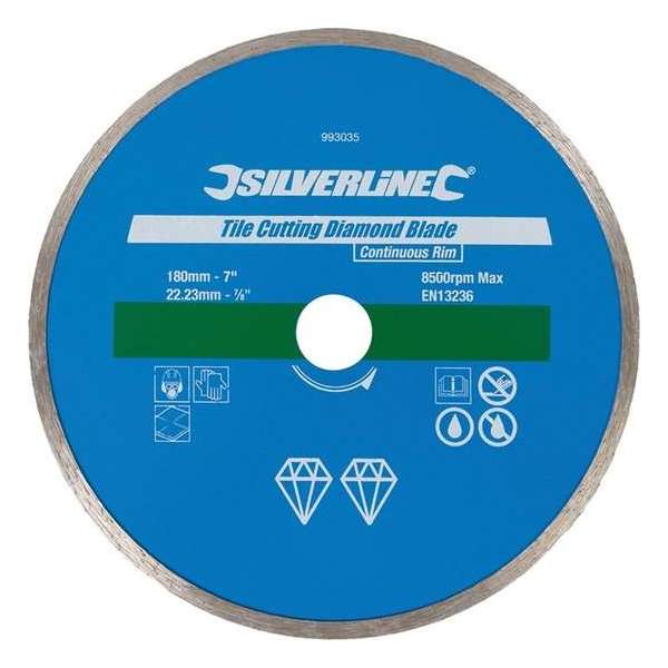 Silverline Diamant Tegel Snijschijf - Doorslijpschijf - 180 mm. - Asgat22,23 mm, Gesloten Velg Silverline Diamant Tegel Snijschijf - Doorslijpschijf - 180 mm. - Asgat22,23 mm, Gesloten Velg