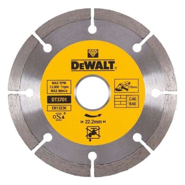 DeWalt DT3701 Diamantdoorslijpschijf - 115 x 22,23 x 1,75mm - beton - steen DeWalt DT3701 Diamantdoorslijpschijf - 115 x 22,23 x 1,75mm - beton - steen