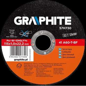 GRAPHITE doorslijpschijf 115x22x0,8mm metaal industrie inox, 41 a60-t-bf