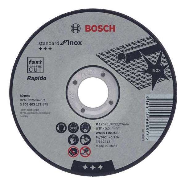 Doorslijpschijf recht Standard for Inox - Rapido WA 60 T BF, 115 mm, 22,23 mm, 1,0 mm 1st Doorslijpschijf recht Standard for Inox - Rapido WA 60 T BF, 115 mm, 22,23 mm, 1,0 mm 1st