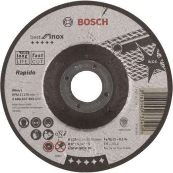 Doorslijpschijf gebogen Best for Inox - Rapido A 60 W INOX BF, 125 mm, 22,23 mm, 1,0 mm 1st
