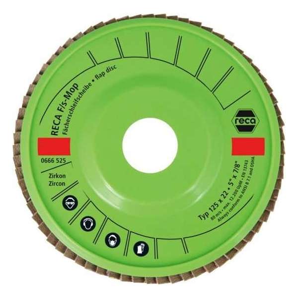 Reca Lamellenschijf F/S -Mop 125 mm K80 Zirkonium (10 stuks) Reca Lamellenschijf F/S -Mop 125 mm K80 Zirkonium (10 stuks)
