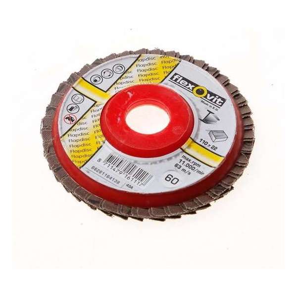 Flexovit Vlaklamellenschijf FI FLD FDSP diameter 110 x asgat 22mm P60 (Prijs per 10 stuks) Flexovit Vlaklamellenschijf FI FLD FDSP diameter 110 x asgat 22mm P60 (Prijs per 10 stuks)