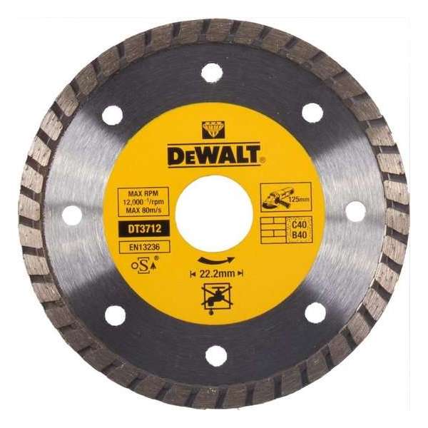 DeWalt DT3712 Diamantdoorslijpschijf - 125 x 22,23 x 2,2mm - natuursteen DeWalt DT3712 Diamantdoorslijpschijf - 125 x 22,23 x 2,2mm - natuursteen