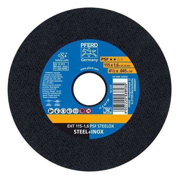 Pferd EHT 115-1,6 PSF-STEELOX Doorslijpschijf - Universeel - 115x22,23mm - K46 Pferd EHT 115-1,6 PSF-STEELOX Doorslijpschijf - Universeel - 115x22,23mm - K46