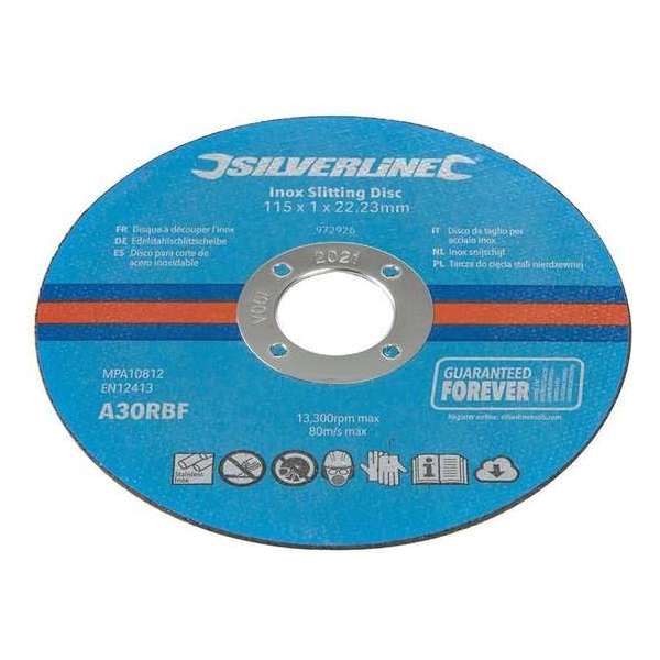 Silverline RVS Snijschijf - Doorslijpschijf - 115 x 1 x 22,23 mm. - 10 stuks Silverline RVS Snijschijf - Doorslijpschijf - 115 x 1 x 22,23 mm. - 10 stuks