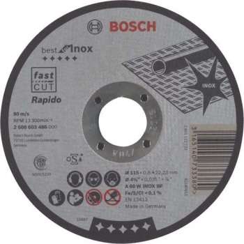 Doorslijpschijf recht Best for Inox - Rapido A 60 W INOX BF, 115 mm, 22,23 mm, 0,8 mm 1st
