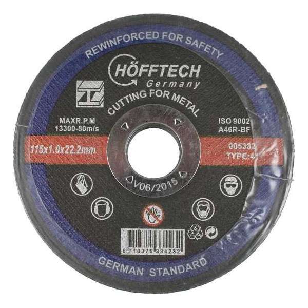 Hofftech Doorslijpschijf Metaal 115 x 1.0 mm - Asgat 22.22 mm. Hofftech Doorslijpschijf Metaal 115 x 1.0 mm - Asgat 22.22 mm.