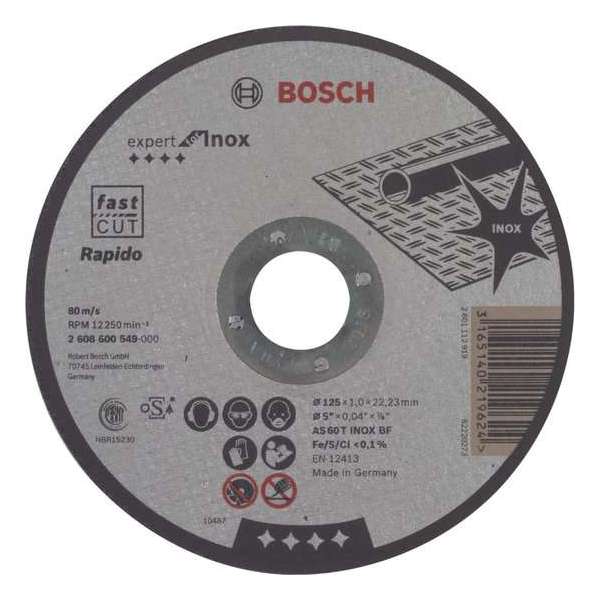 Bosch - Doorslijpschijf recht Expert for Inox - Rapido AS 60 T INOX BF, 125 mm, 22,23 mm, 1,0 mm Bosch - Doorslijpschijf recht Expert for Inox - Rapido AS 60 T INOX BF, 125 mm, 22,23 mm, 1,0 mm
