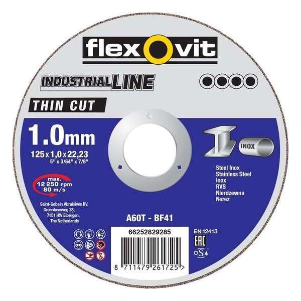 Flexovit doorslijpschijf vlak thin cut A60T 115x1x22,23 T41 Flexovit doorslijpschijf vlak thin cut A60T 115x1x22,23 T41
