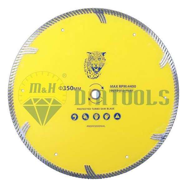 M&H diatools Diamantzaag Slijpschijf droogzaagblad turbo met zijsegmenten Universeel 350mm x asgat 15,88mm Droog en Nat M&H diatools Diamantzaag Slijpschijf droogzaagblad turbo met zijsegmenten Universeel 350mm x asgat 15,88mm Droog en Nat