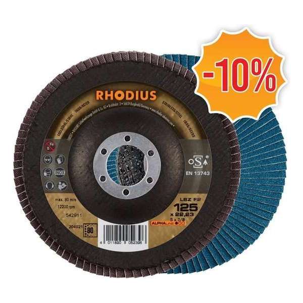 Rhodius ALPHAline I LSZ F2 Lamellenslijpschijf - K80 - 125 x 22,23mm - Ferro (10st) Rhodius ALPHAline I LSZ F2 Lamellenslijpschijf - K80 - 125 x 22,23mm - Ferro (10st)