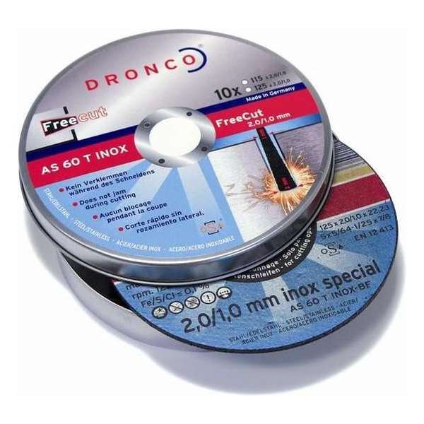 Dronco Doorslijpschijf AS 60 T INOX FreeCut, 125x2 / 1x22,23 mm - 10 stuks Dronco Doorslijpschijf AS 60 T INOX FreeCut, 125x2 / 1x22,23 mm - 10 stuks