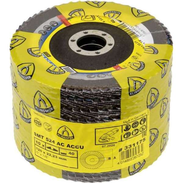 1x10 Klingspor SMT524AC lamellen schijven 125x22,23 mm korrel 40 1x10 Klingspor SMT524AC lamellen schijven 125x22,23 mm korrel 40