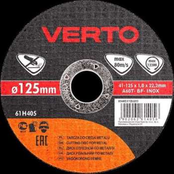 VERTO doorslijpschijf metaal 125x22,2x1,0mm inox, en12413, 41 a46-t-bf, 10 stuks in seal