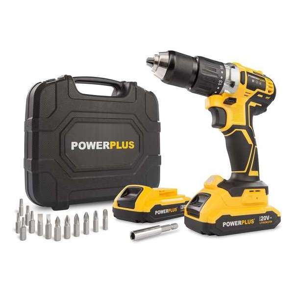 Powerplus POWX00510 Accuboormachine - 20V Li-ion - incl. 2 accu's - Incl. 13 delige gereedschapskoffer Powerplus POWX00510 Accuboormachine - 20V Li-ion - incl. 2 accu's - Incl. 13 delige gereedschapskoffer