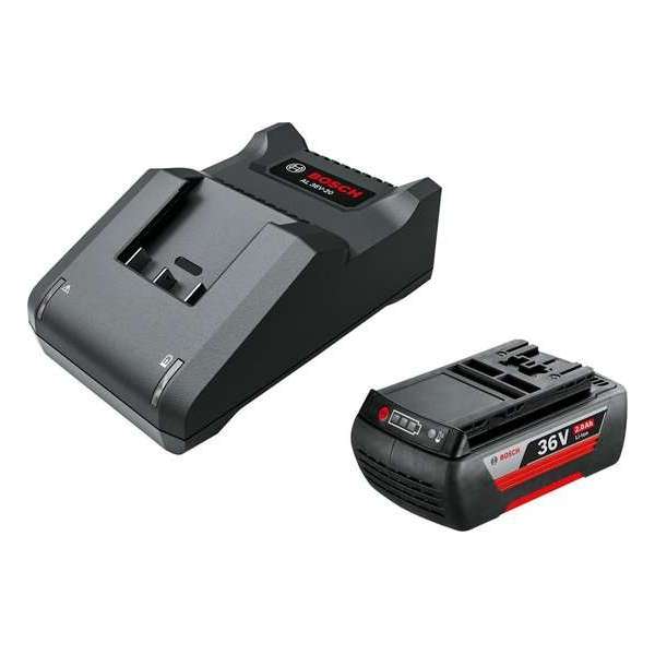 Bosch accu 36 V Li-Ion (2,0 Ah) en lader (AL3620-CV)) Bosch accu 36 V Li-Ion (2,0 Ah) en lader (AL3620-CV))