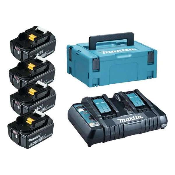 Makita 198091-4 18V Li-Ion accu starterset (4x 6,0Ah) + duolader in Mbox Makita 198091-4 18V Li-Ion accu starterset (4x 6,0Ah) + duolader in Mbox