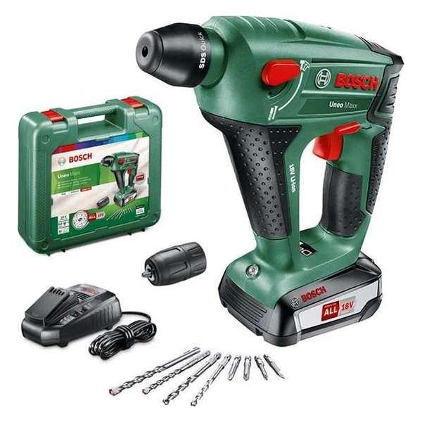 Bosch Uneo Maxx Accuboorhamer - Met 2x 18 V accu's en lader - Met koffer Bosch Uneo Maxx Accuboorhamer - Met 2x 18 V accu's en lader - Met koffer