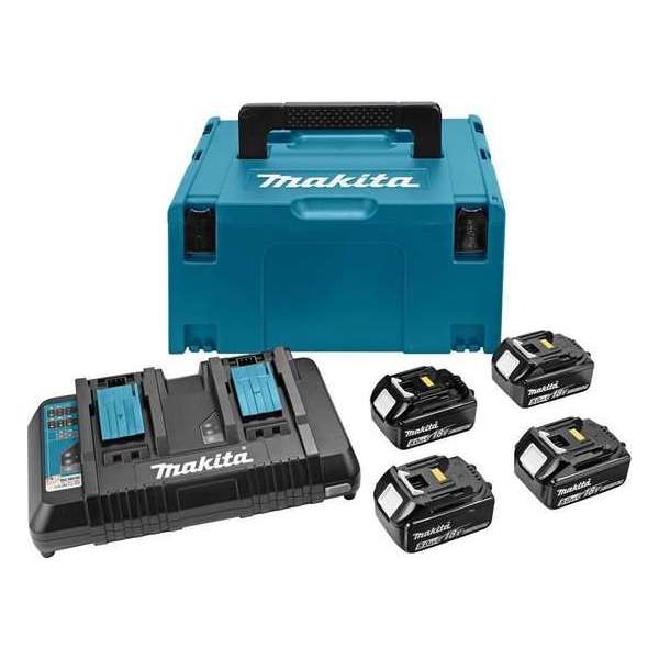 Makita 197626-8 18V Li-Ion accu starterset 4x 5.0Ah (BL1850B) + duolader (DC18RD) in Mbox Makita 197626-8 18V Li-Ion accu starterset 4x 5.0Ah (BL1850B) + duolader (DC18RD) in Mbox