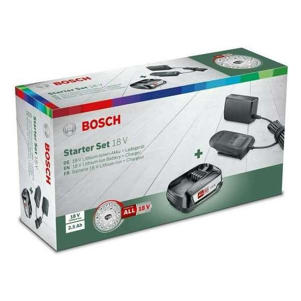 Bosch Starterset (2,5 Ah accu, 18 volt systeem, Snellader, in doos) Bosch Starterset (2,5 Ah accu, 18 volt systeem, Snellader, in doos)