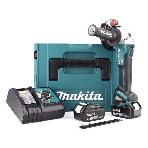 Makita DGA504RTJ 18V Li-Ion Accu haakse slijper set (2x 5.0Ah accu) in Mbox - 125mm - koolborstelloos Makita DGA504RTJ 18V Li-Ion Accu haakse slijper set (2x 5.0Ah accu) in Mbox - 125mm - koolborstelloos