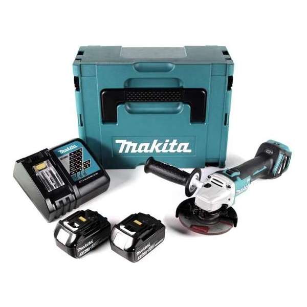 Makita DGA511RTJ 18V Li-Ion Accu haakse slijper set (2x 5.0Ah accu) in Mbox - 125mm - koolborstelloos Makita DGA511RTJ 18V Li-Ion Accu haakse slijper set (2x 5.0Ah accu) in Mbox - 125mm - koolborstelloos