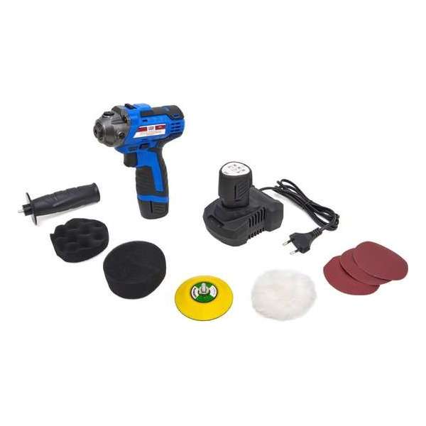 10,8 Volt Professionele Accu Polijstmachine en Schuurmachine Met 2 Accu’s 10,8 Volt Professionele Accu Polijstmachine en Schuurmachine Met 2 Accu’s