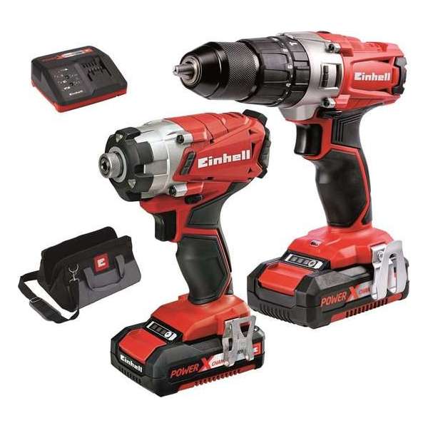 EINHELL Accu Power Tool Kit 18V/2x 2.0 Ah (Accu Klopboormachine + Accu Slagschroefmachine) Power X-Change EINHELL Accu Power Tool Kit 18V/2x 2.0 Ah (Accu Klopboormachine + Accu Slagschroefmachine) Power X-Change
