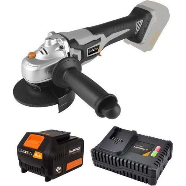 BATAVIA Accu Haakse Slijper – Koolborstelloos – 18V – Met Softgrip | Maxxpack Accuplatform – Incl. 4.0Ah Accu en Snellader BATAVIA Accu Haakse Slijper – Koolborstelloos – 18V – Met Softgrip | Maxxpack Accuplatform – Incl. 4.0Ah Accu en Snellader