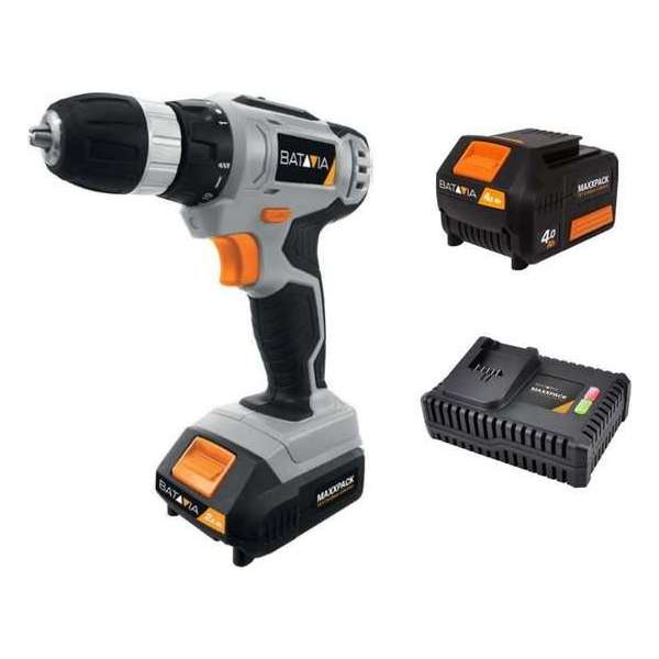 BATAVIA Accu Boormachine - 18V | Incl. 4.0Ah Accu en Snellader | MaxxPack Accuplatform BATAVIA Accu Boormachine - 18V | Incl. 4.0Ah Accu en Snellader | MaxxPack Accuplatform