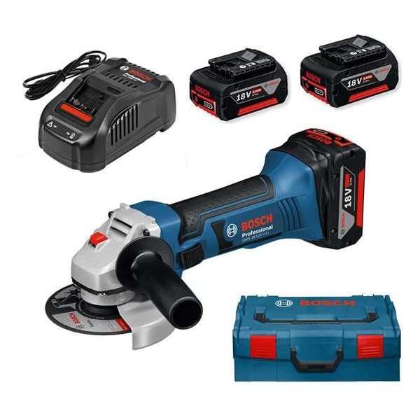 Bosch GWS 18-125 V-LI 18V Li-Ion Accu haakse slijper set (3x 5.0Ah accu) in L-Boxx - 125mm Bosch GWS 18-125 V-LI 18V Li-Ion Accu haakse slijper set (3x 5.0Ah accu) in L-Boxx - 125mm