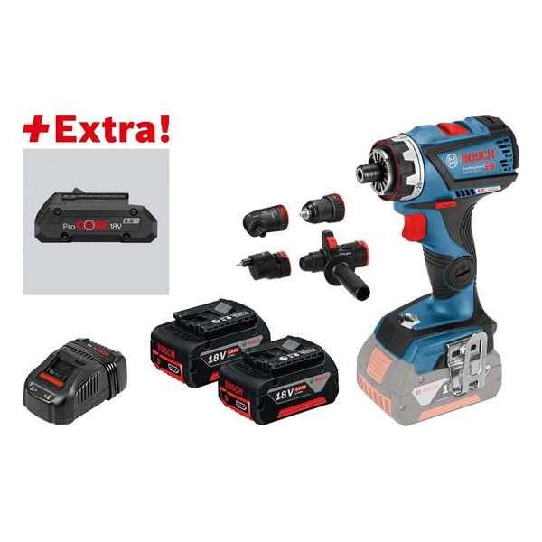 Bosch Professional GSR 18V-60 FC Accuschroefboormachine FlexiClick met 2 x 5,0 Ah Li-Ion-accu + Extra ProCORE18V 4,0Ah Bosch Professional GSR 18V-60 FC Accuschroefboormachine FlexiClick met 2 x 5,0 Ah Li-Ion-accu + Extra ProCORE18V 4,0Ah