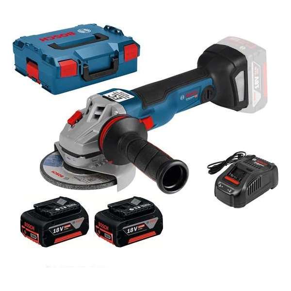 Bosch Professional GWS 18V-125 IC Accu haakse slijper - 18 V - Met 2x 5,0 Ah accu's, GAL 1880 CV snellader en L-BOXX Bosch Professional GWS 18V-125 IC Accu haakse slijper - 18 V - Met 2x 5,0 Ah accu's, GAL 1880 CV snellader en L-BOXX