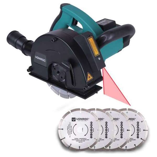 VONROC Muurfrees | Sleuvenfrees met laser – 1700W – 150mm – Incl. 6 diamantschijven, stofzuig adapter en opbergtas VONROC Muurfrees | Sleuvenfrees met laser – 1700W – 150mm – Incl. 6 diamantschijven, stofzuig adapter en opbergtas