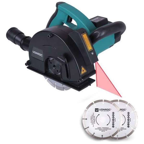 VONROC Muurfrees | Sleuvenfrees met laser – 1700W – 150mm – Incl. 4 diamantschijven, stofzuig adapter en opbergtas VONROC Muurfrees | Sleuvenfrees met laser – 1700W – 150mm – Incl. 4 diamantschijven, stofzuig adapter en opbergtas