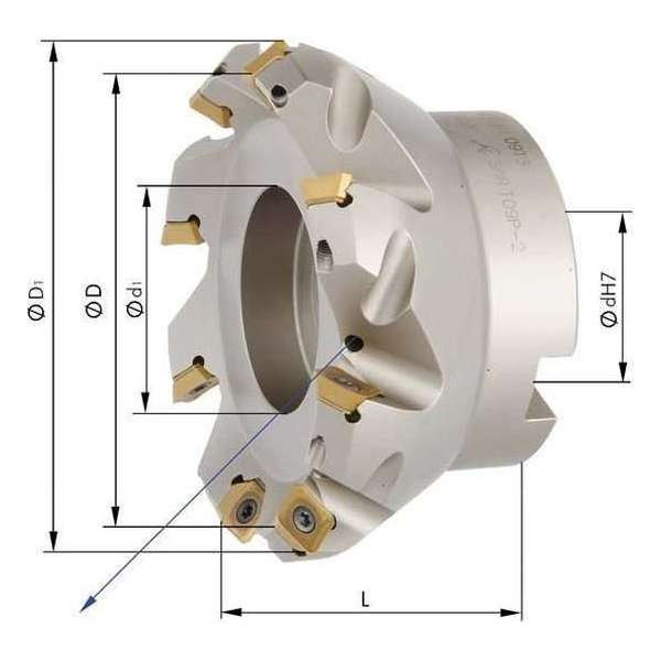 Vlakfrees met IK, 5 tanden 45°, D 50mm Vlakfrees met IK, 5 tanden 45°, D 50mm