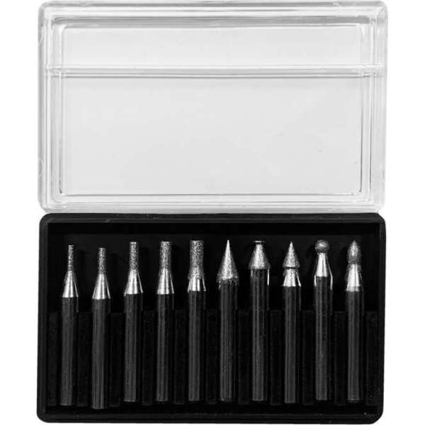 Set van 10 diamantslijpstiften (6,35x45 mm, korrel 100) Set van 10 diamantslijpstiften (6,35x45 mm, korrel 100)