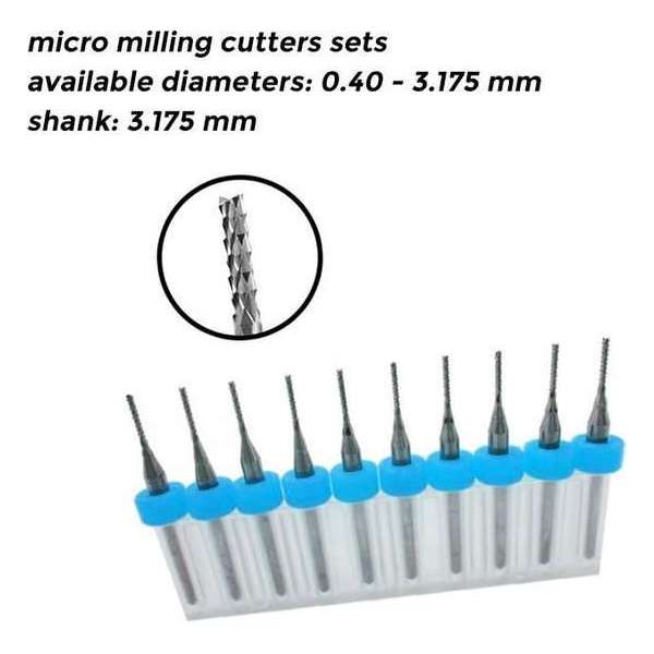 Combi set van 7 micro freesjes (0.40-1.00 mm) Combi set van 7 micro freesjes (0.40-1.00 mm)